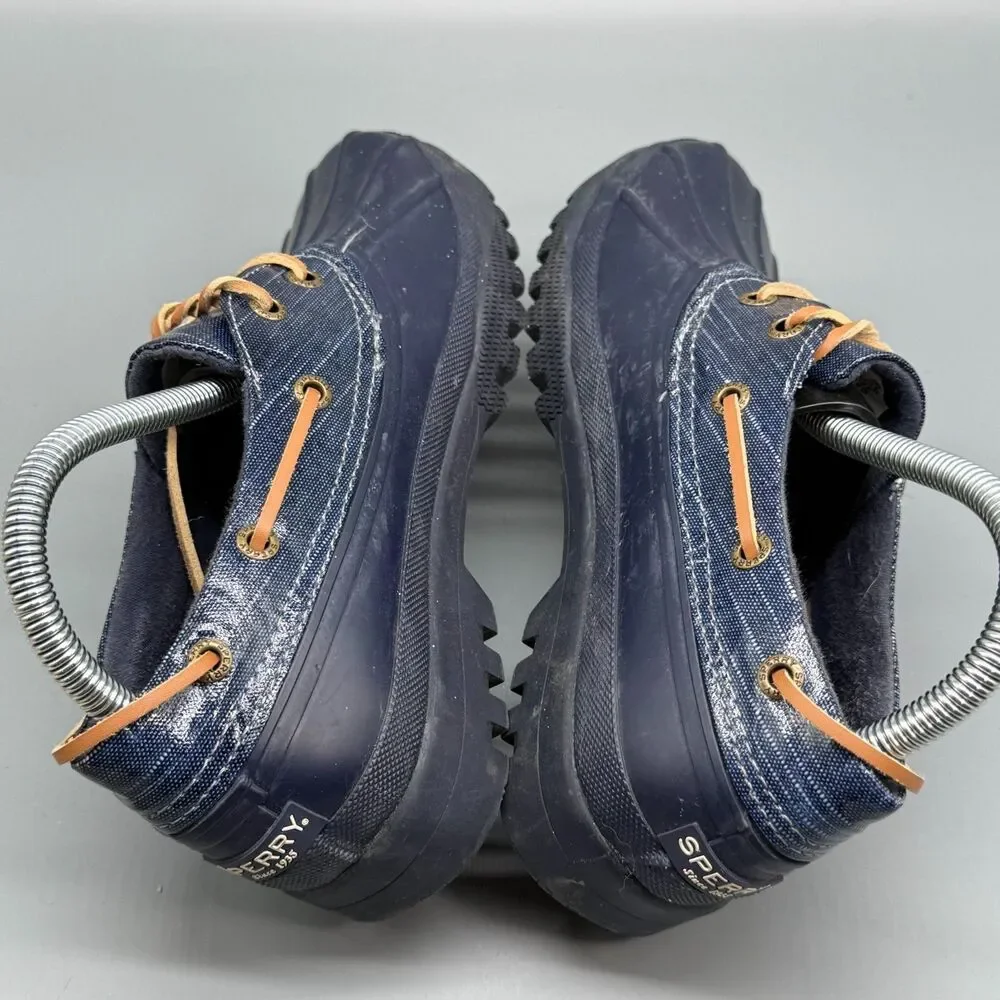Sperry Top-Sider Women's 7.5 Navy Blue Rubber Rain Boots Lace-Up Waterproof